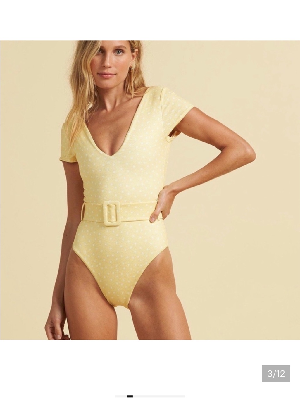 Billabong Yellow Polka Dot Belted One-Piece Swimsuit. Nwt Size Lg